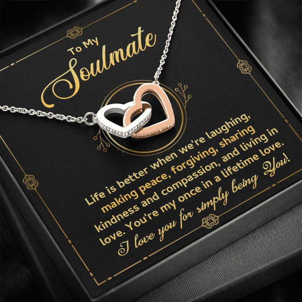 Romantic Gift For Female Soulmate - Pure Silver Interlocking Hearts Necklace Gift Set