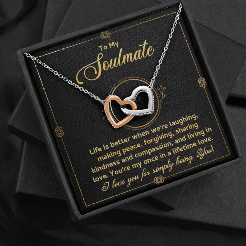 Romantic Gift For Female Soulmate - Pure Silver Interlocking Hearts Necklace Gift Set