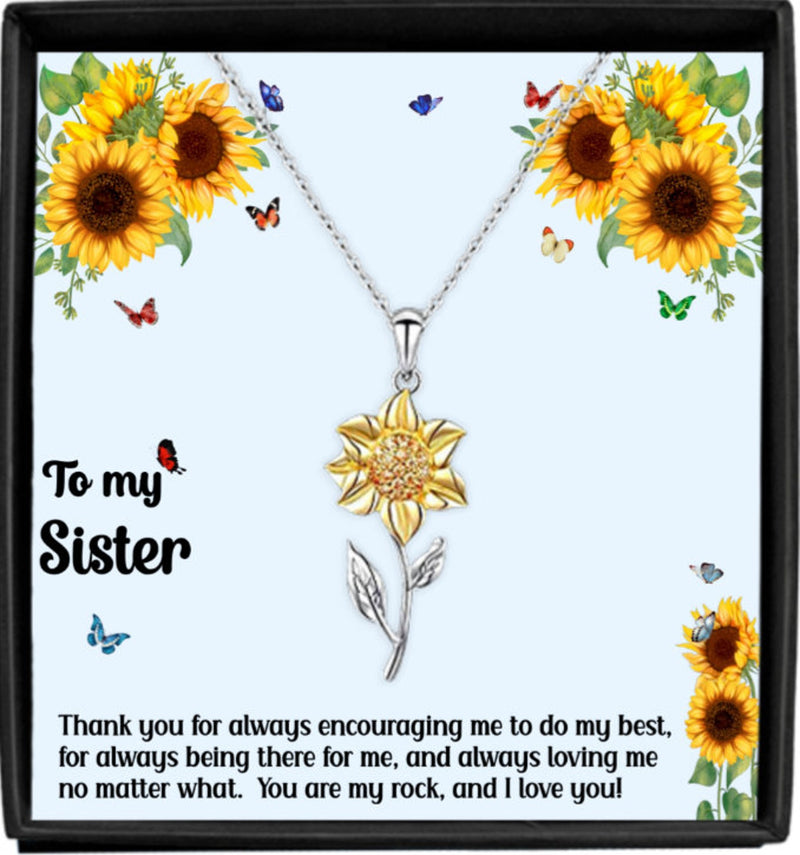 Stunning Gift Idea For Sister - Pure Silver Sunflower Necklace Gift Set