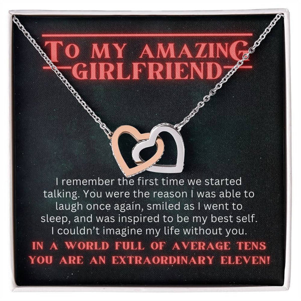 To My Girlfriend Gift From Boyfriend - Pure Silver Interlocking Hearts Necklace Gift Set