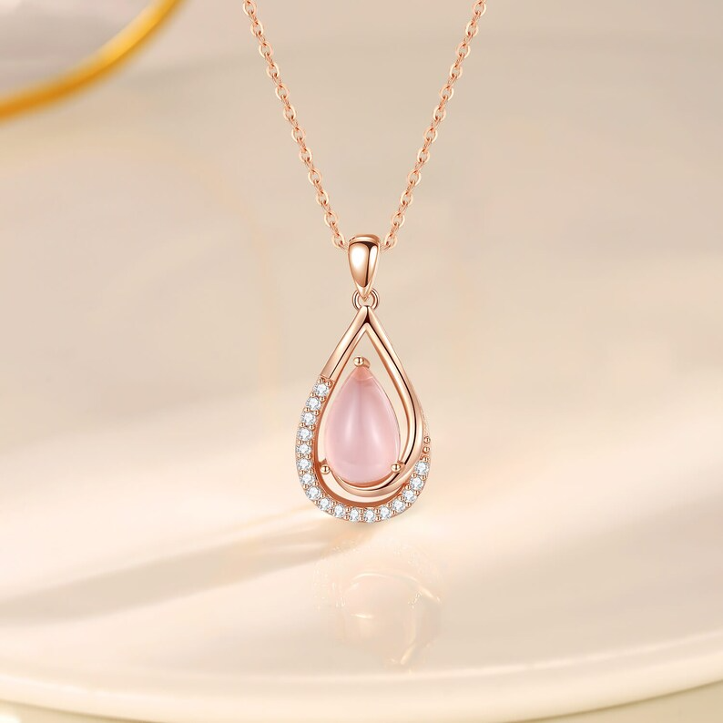 Most Unique Gift For Wife 2024 - Rose Quartz Pure Silver Necklace Gift Set