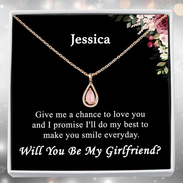Perfect Proposal Gift Idea For Female - Rose Quartz Pure Silver Necklace Gift Set (PERSONALIZE NAME)