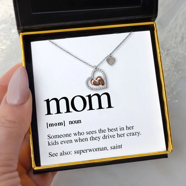 Special Gift for New Mom to be Baby Feet Heart Pure Silver Necklace Gift Set
