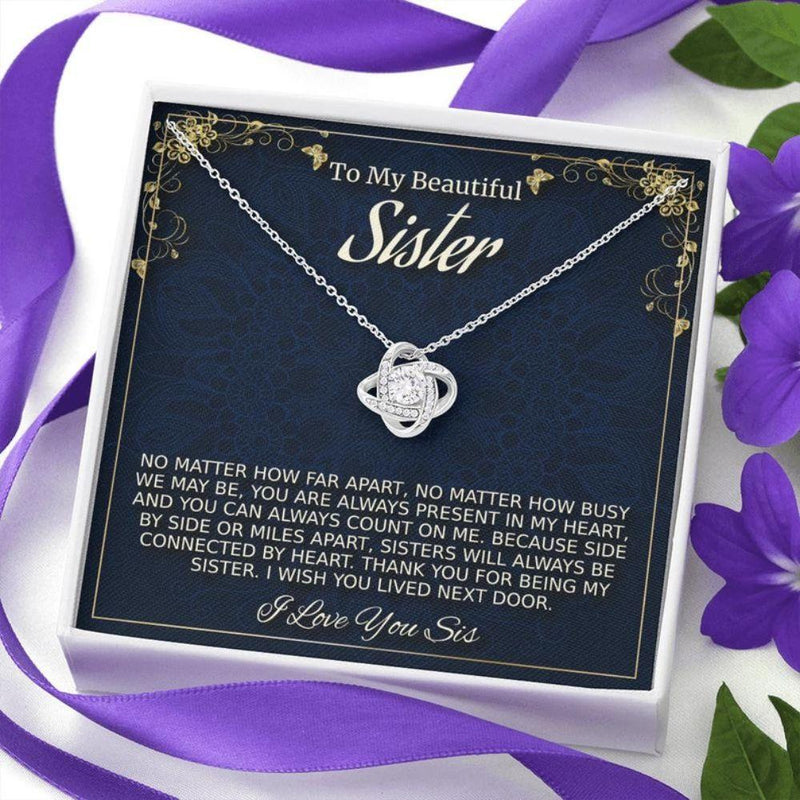 Heartfelt Gift For Sister - Pure Silver Interlocking Hearts Necklace Gift Set