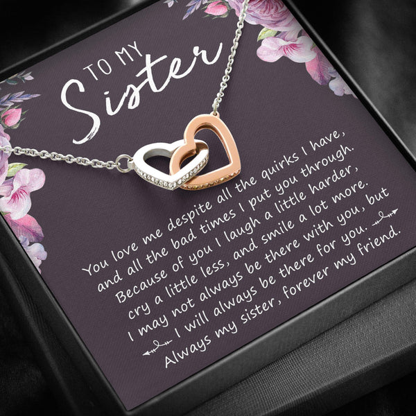 Special Gift For Sister - Pure Silver Interlocking Hearts Necklace Gift Set