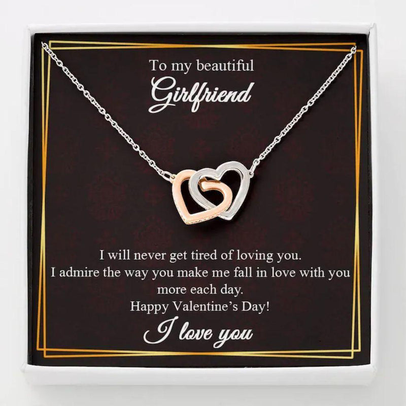 Romantic Gift For Girlfriend - Pure Silver Interlocking Hearts Necklace Gift Set