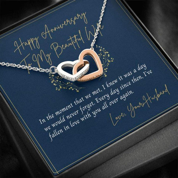 Special Anniversary Gift For Wife - Pure Silver Interlocking Hearts Necklace Gift Set