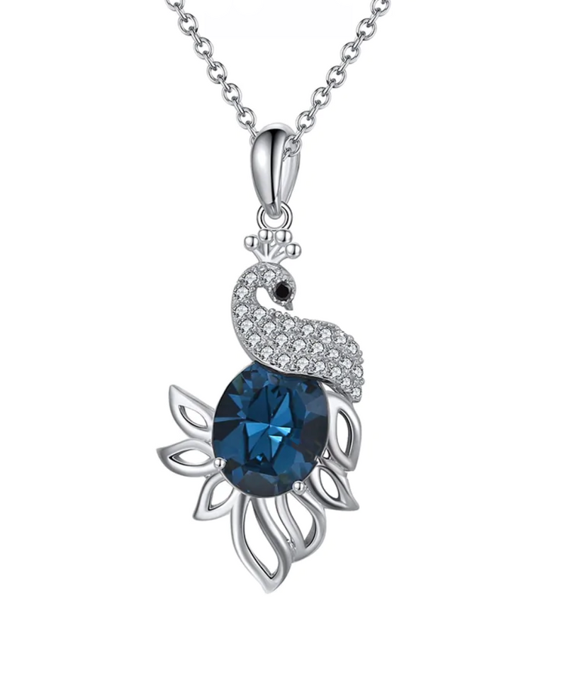 Swarovski Crystal Peacock Necklace - Pure Silver Pendant Set