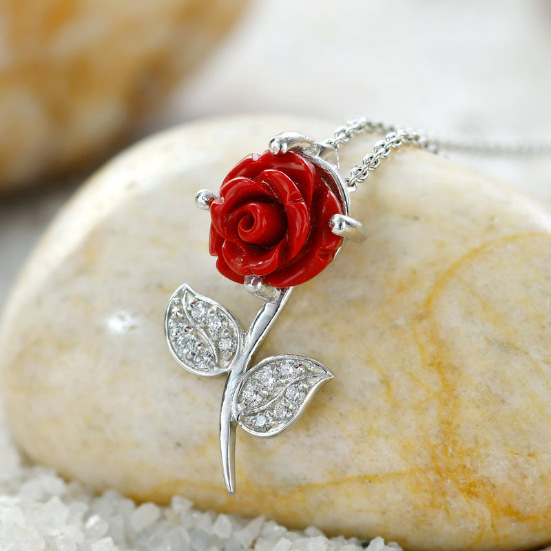 Red Rose Pure Silver Pendant Necklace