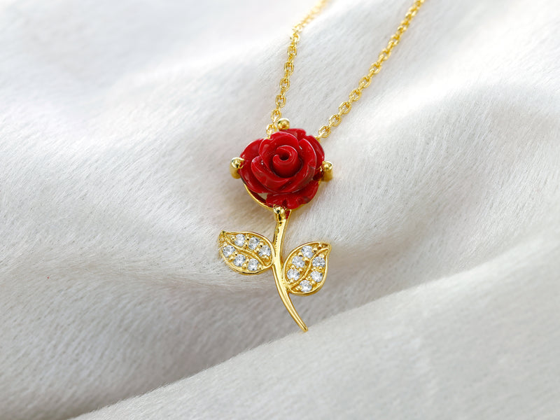 Unique Gift for Daughter from Father - Pure Silver Red Rose Necklace Gift Set