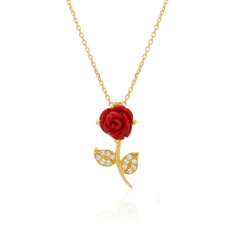 Red Rose Pure Silver Pendant Necklace