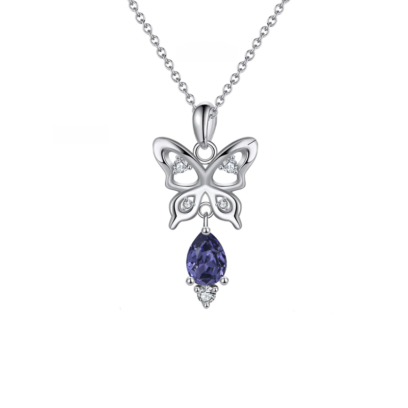 Swarovski Crystal Butterfly Necklace - Pure Silver Pendant