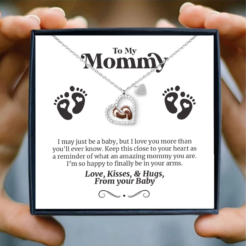 Best Mom to be Gift Idea - Pure Silver Baby Footstep Heart Necklace Gift Set