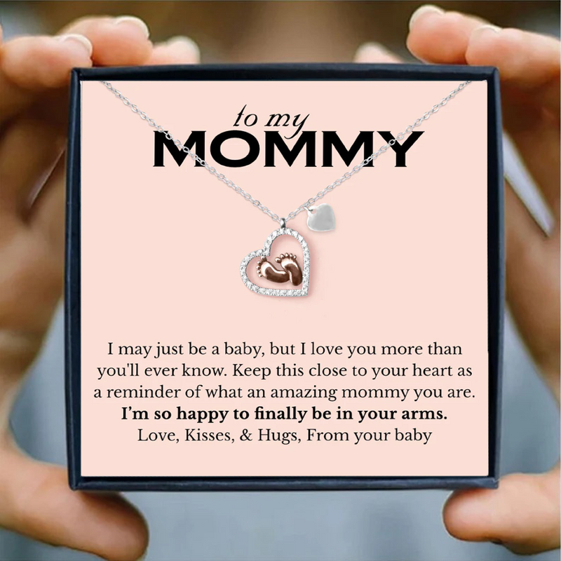 Best Heart-Touching Gift for Mom to be - Baby Feet Heart Pure Silver Necklace Gift Set