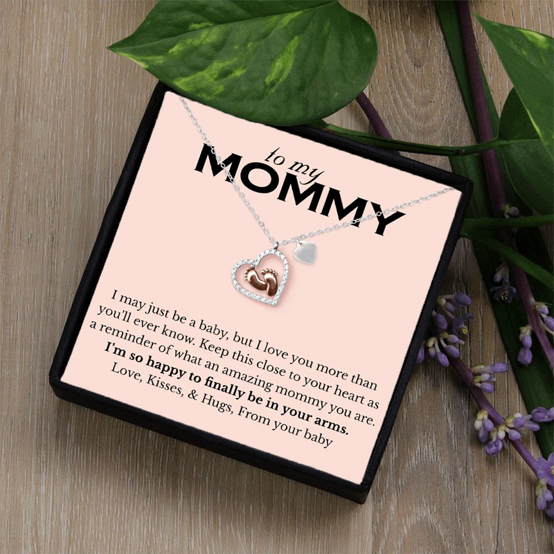 Best Heart-Touching Gift for Mom to be - Baby Feet Heart Pure Silver Necklace Gift Set