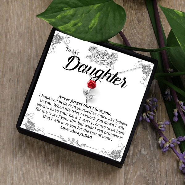 Unique Gift for Daughter from Father - Pure Silver Red Rose Necklace Gift Set
