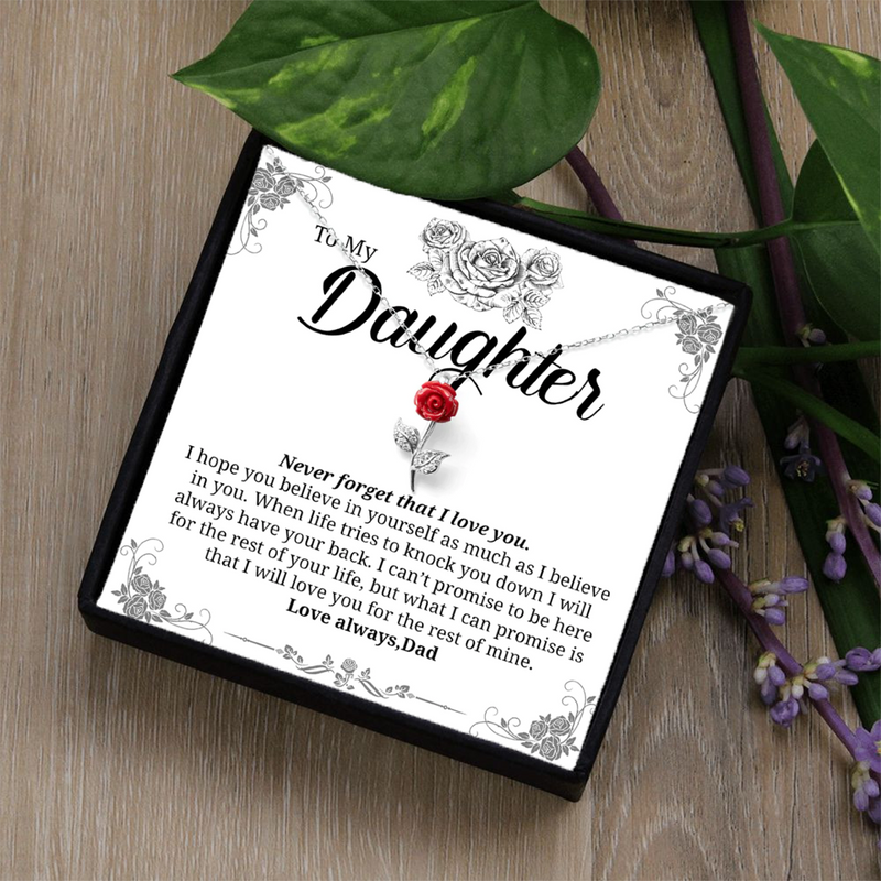 Unique Gift for Daughter from Father - Pure Silver Red Rose Necklace Gift Set