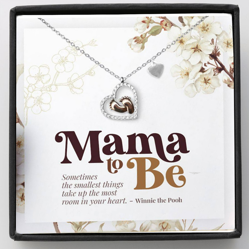 Unique Gift For Mom To Be - Baby Feet Pure Silver Necklace Gift Set