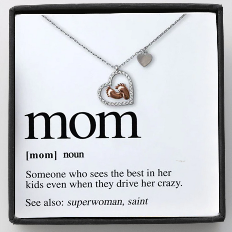 Special Gift for New Mom / Mother To Be - Baby Feet Heart Pure Silver Necklace Gift Set
