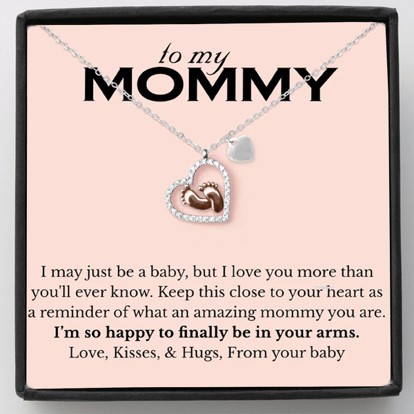 Best Heart-Touching Gift for Mom to be - Baby Feet Heart Pure Silver Necklace Gift Set