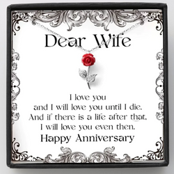 Perfect Anniversary Gife Idea for Wife - Pure Silver Red Rose Necklace Gift Set