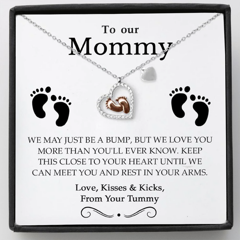 Perfect Gift For Twins Pregnancy - Baby Feet Heart Pure Silver Necklace Gift Set