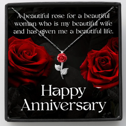 Beautiful Anniversary Gift for Wife - Pure Silver Red Rose Necklace Gift Set