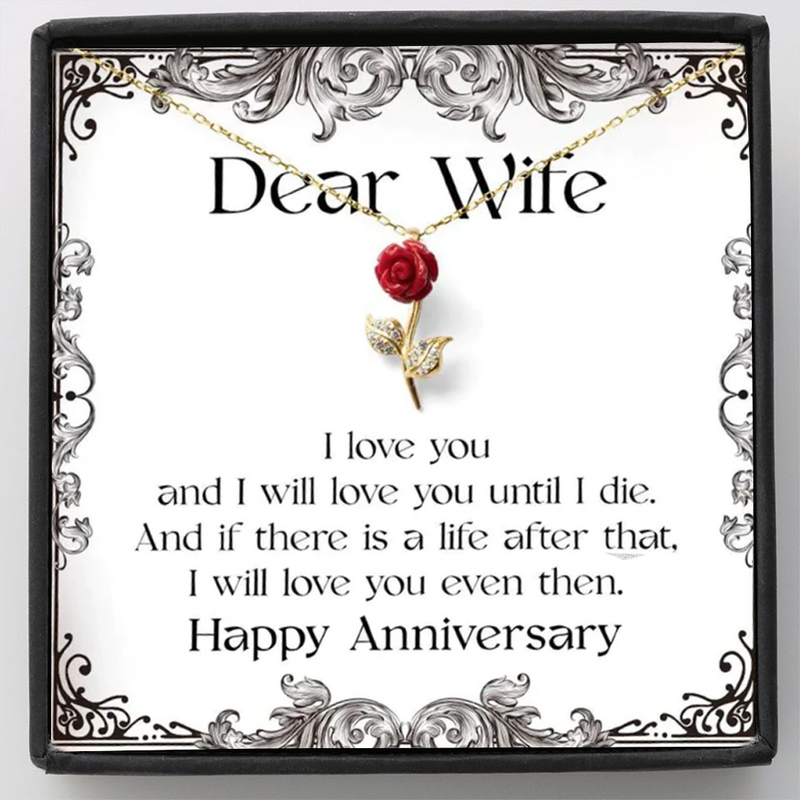 Perfect Anniversary Gife Idea for Wife - Pure Silver Red Rose Necklace Gift Set