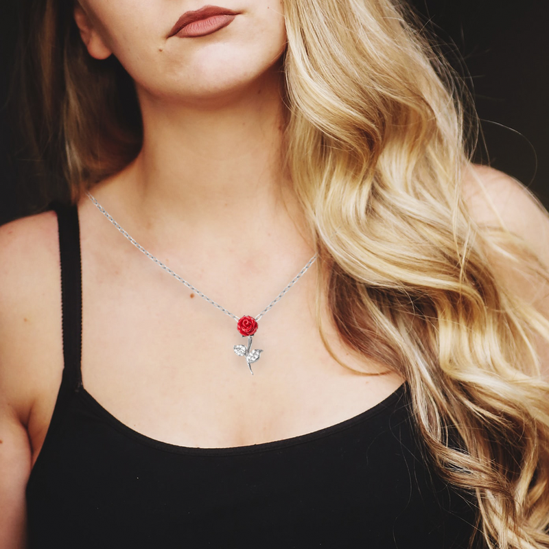 Red Rose Pure Silver Pendant Necklace