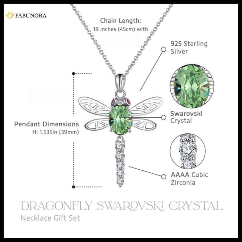 Swarovski Crystal Dragonfly Necklace - Pure Silver Pendant Set