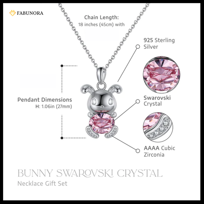 Swarovski Crystal Bunny Rabbit Necklace Pure Silver Pendant Set Fabunora