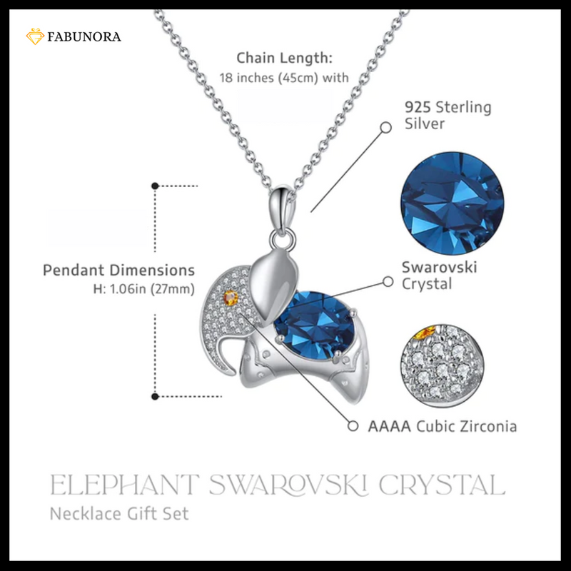 Swarovski Crystal Elephant Necklace - Pure Silver Pendant Set