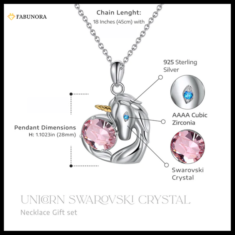 Swarovski Crystal Unicorn Necklace - Pure Silver Pendant Set