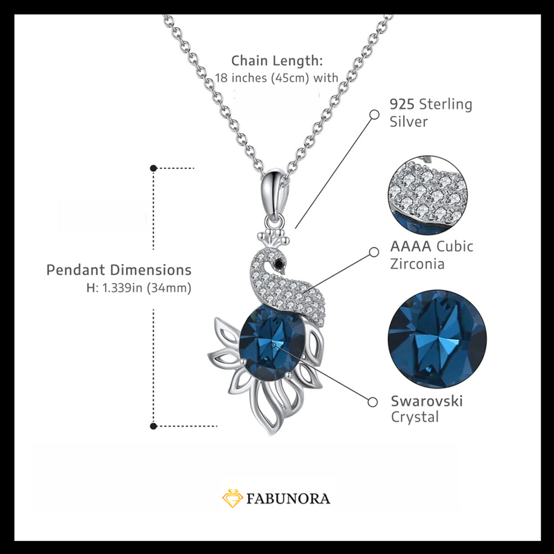 Swarovski Crystal Peacock Necklace - Pure Silver Pendant Set