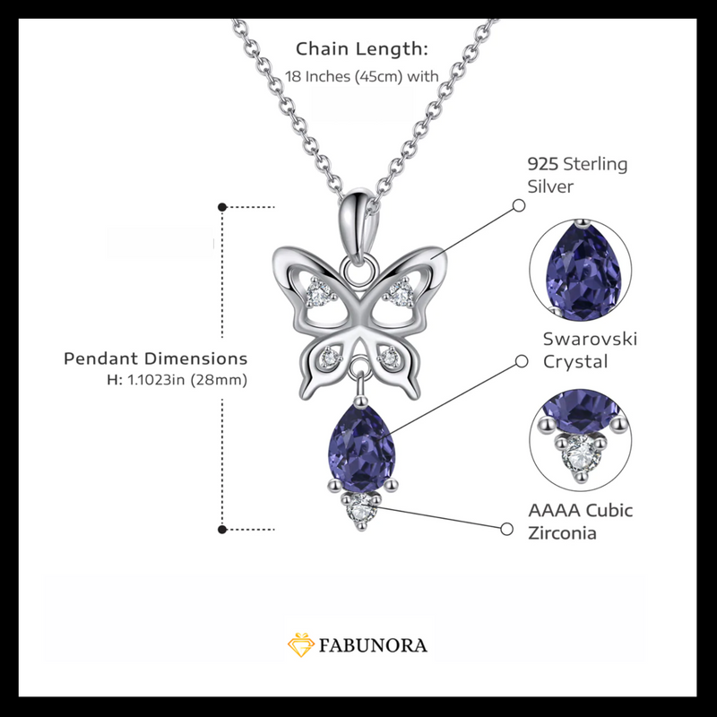 Swarovski Crystal Butterfly Necklace - Pure Silver Pendant