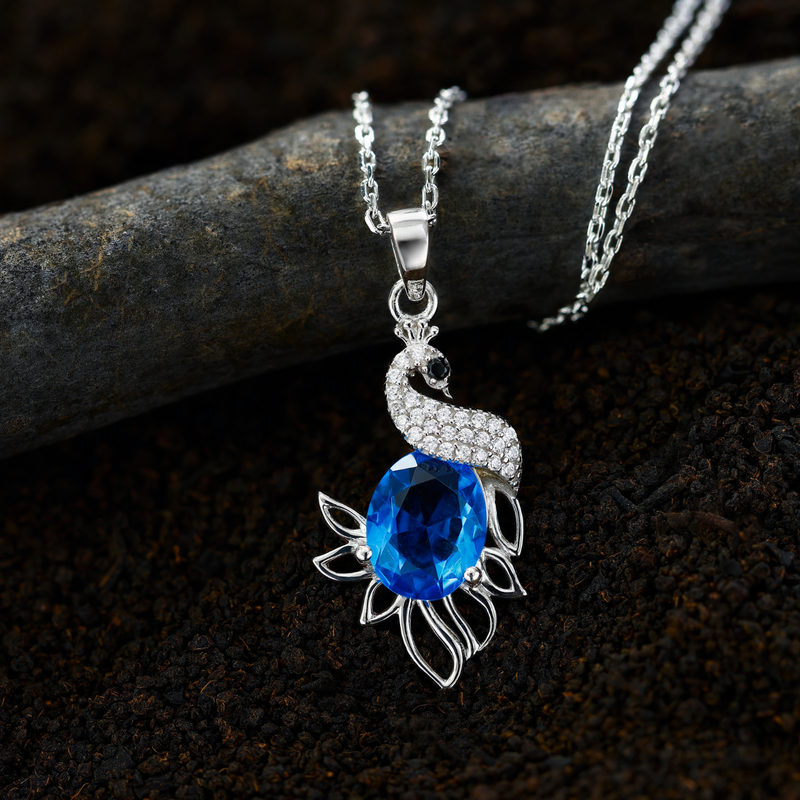 Swarovski Crystal Peacock Necklace - Pure Silver Pendant Set