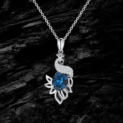 Swarovski Crystal Peacock Necklace - Pure Silver Pendant