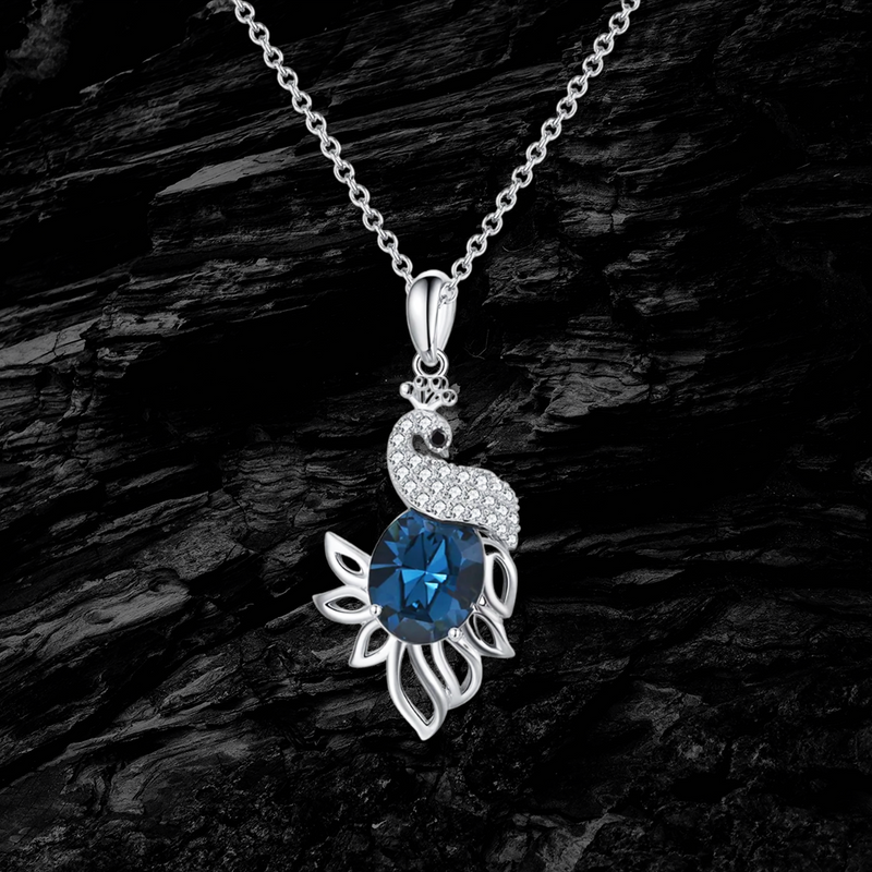 Swarovski Crystal Peacock Necklace - Pure Silver Pendant