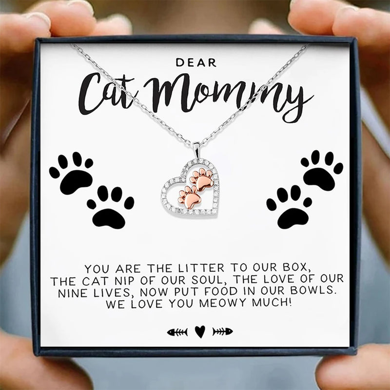 Perfect Gift for Cat Mom - Pet Paw Pure Silver Necklace Gift Set