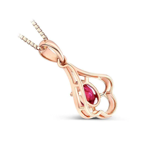 Rose Gold Red Crystal Necklace - 925 Sterling Silver Pendant Set