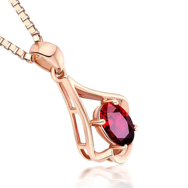 Rose Gold Red Crystal Necklace - 925 Sterling Silver Pendant Set